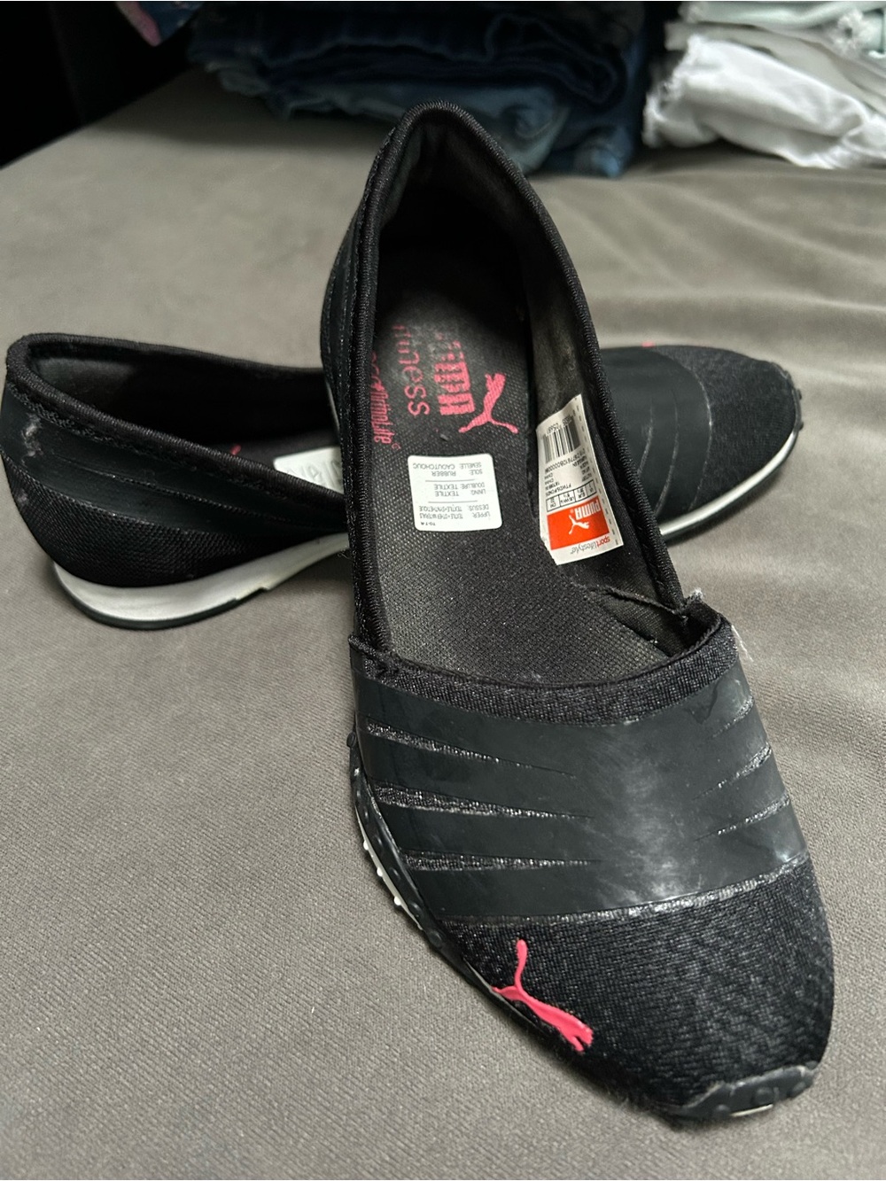 Puma Black Slip-On Ballet Flat with Pink Logo Accent